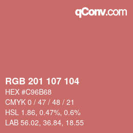 Color code: RGB 201 107 104 | qconv.com