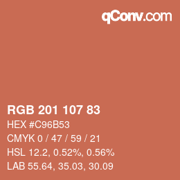 カラーコード: RGB 201 107 83 | qconv.com