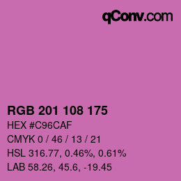 Color code: RGB 201 108 175 | qconv.com