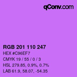 Color code: RGB 201 110 247 | qconv.com