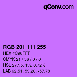 Color code: RGB 201 111 255 | qconv.com