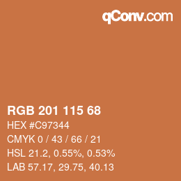 Color code: RGB 201 115 68 | qconv.com