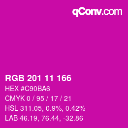Color code: RGB 201 11 166 | qconv.com