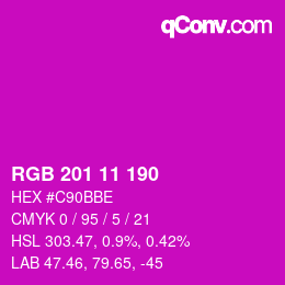 Color code: RGB 201 11 190 | qconv.com