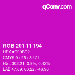 カラーコード: RGB 201 11 194 | qconv.com