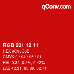 カラーコード: RGB 201 12 11 | qconv.com