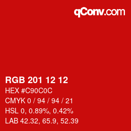 カラーコード: RGB 201 12 12 | qconv.com