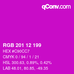 Color code: RGB 201 12 199 | qconv.com