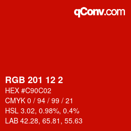 Color code: RGB 201 12 2 | qconv.com