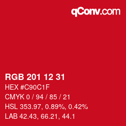Color code: RGB 201 12 31 | qconv.com