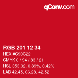 カラーコード: RGB 201 12 34 | qconv.com
