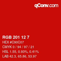 Color code: RGB 201 12 7 | qconv.com