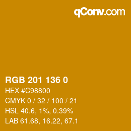 Color code: RGB 201 136 0 | qconv.com