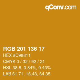 Color code: RGB 201 136 17 | qconv.com