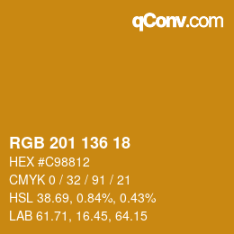 Color code: RGB 201 136 18 | qconv.com