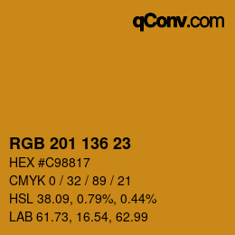 Color code: RGB 201 136 23 | qconv.com
