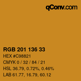 Color code: RGB 201 136 33 | qconv.com