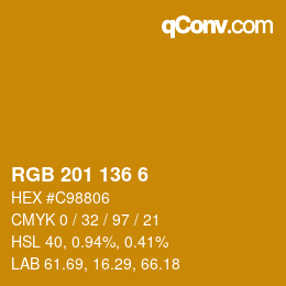 Color code: RGB 201 136 6 | qconv.com