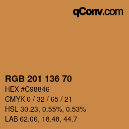 Color code: RGB 201 136 70 | qconv.com