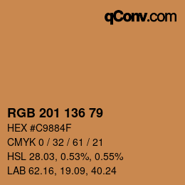 Color code: RGB 201 136 79 | qconv.com