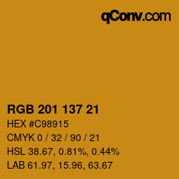 Color code: RGB 201 137 21 | qconv.com