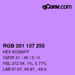 Color code: RGB 201 137 255 | qconv.com