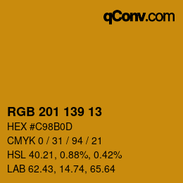 Color code: RGB 201 139 13 | qconv.com
