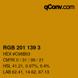 カラーコード: RGB 201 139 3 | qconv.com