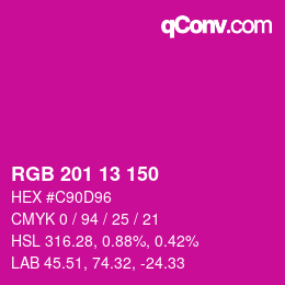 Color code: RGB 201 13 150 | qconv.com