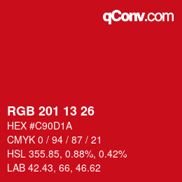 Color code: RGB 201 13 26 | qconv.com