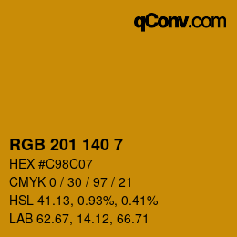 Color code: RGB 201 140 7 | qconv.com