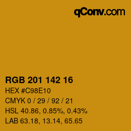 Color code: RGB 201 142 16 | qconv.com