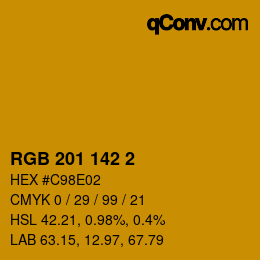Color code: RGB 201 142 2 | qconv.com