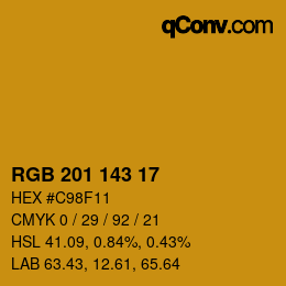 Color code: RGB 201 143 17 | qconv.com