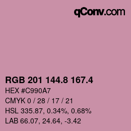 カラーコード: RGB 201 144.8 167.4 | qconv.com