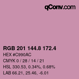カラーコード: RGB 201 144.8 172.4 | qconv.com