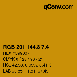 カラーコード: RGB 201 144.8 7.4 | qconv.com