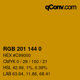 Color code: RGB 201 144 0 | qconv.com