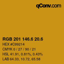 カラーコード: RGB 201 146.6 20.6 | qconv.com