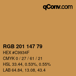 Color code: RGB 201 147 79 | qconv.com