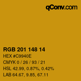 Color code: RGB 201 148 14 | qconv.com