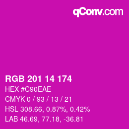 Color code: RGB 201 14 174 | qconv.com