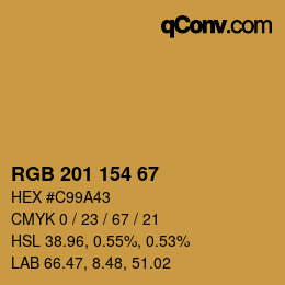Color code: RGB 201 154 67 | qconv.com