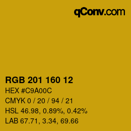 Color code: RGB 201 160 12 | qconv.com