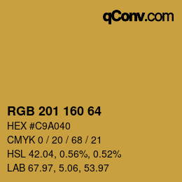 Color code: RGB 201 160 64 | qconv.com
