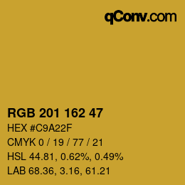 Color code: RGB 201 162 47 | qconv.com