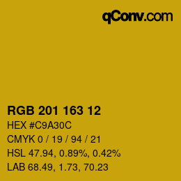 Color code: RGB 201 163 12 | qconv.com