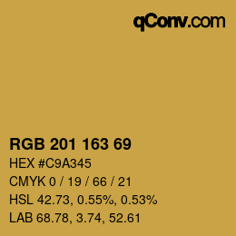 Color code: RGB 201 163 69 | qconv.com