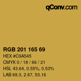 Color code: RGB 201 165 69 | qconv.com