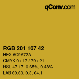 Color code: RGB 201 167 42 | qconv.com